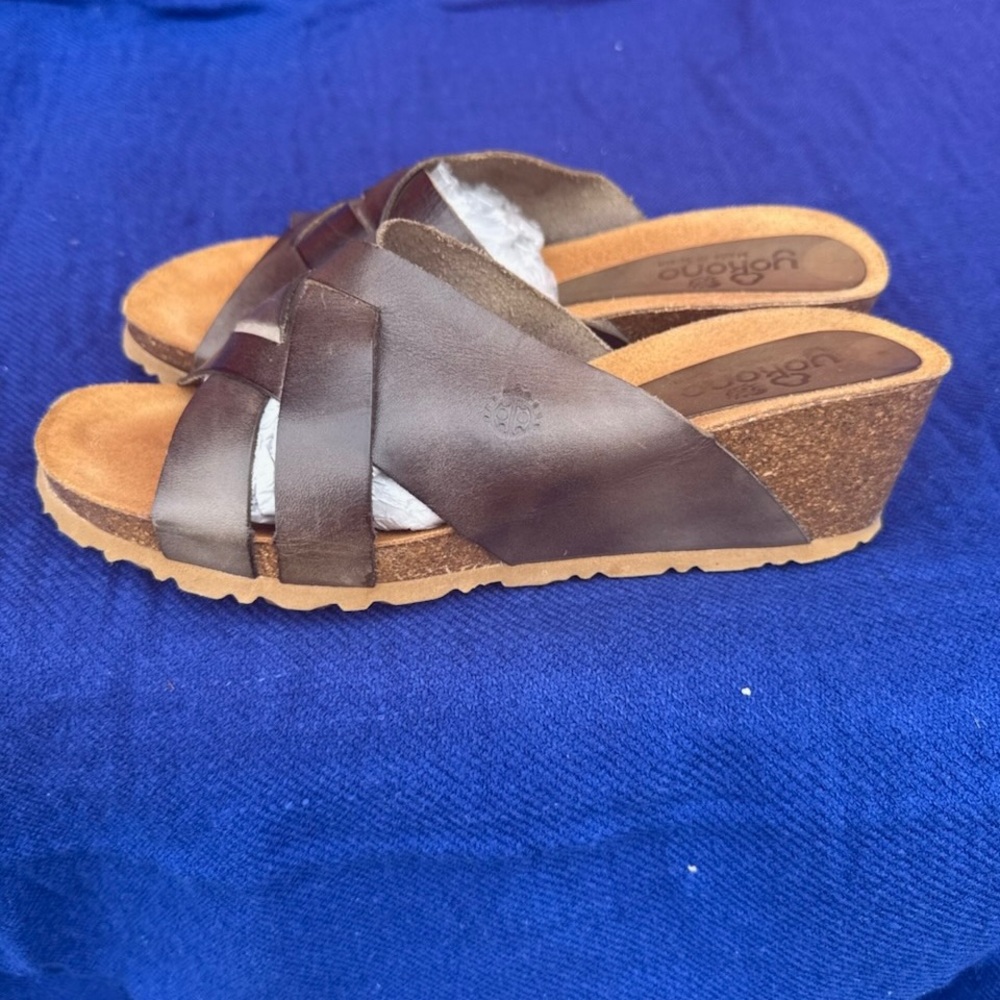 Yokono Brown Leather Women's Slide Sandals